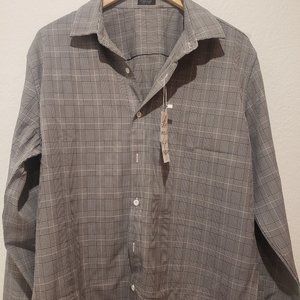 NWT Coofandy Mens Black Grey Houndstooth Plaid Button Down Size L